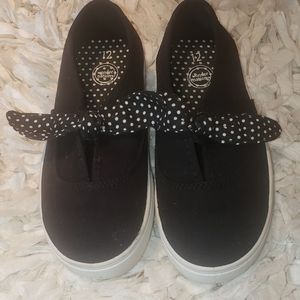 🍂Girls black sneakers with polka-dot bow